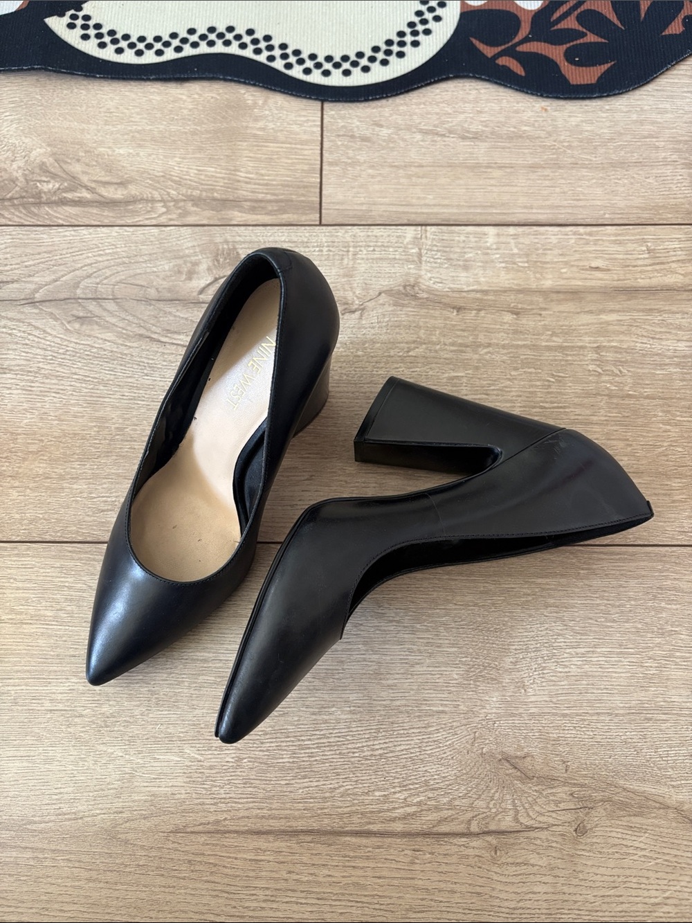 Nine West Black Pointed Toe Block Heel Pumps